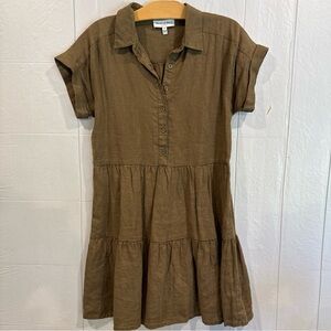 Michael Stars Linen Olive Green Tiered Button-Front Dress Oversized (Fits S)